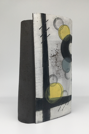 Large Wrap Pot - Textured black with black crescents and lines and yellow spots
