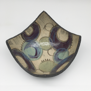 Bowl - Textured black with muted purple crescents with green and blue circles