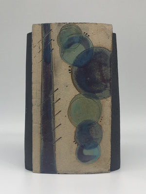 Medium Wrap Pot - Textured black with muted purple blue circles and line