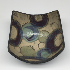 Bowl - Textured black with muted purple crescents with green and blue circles