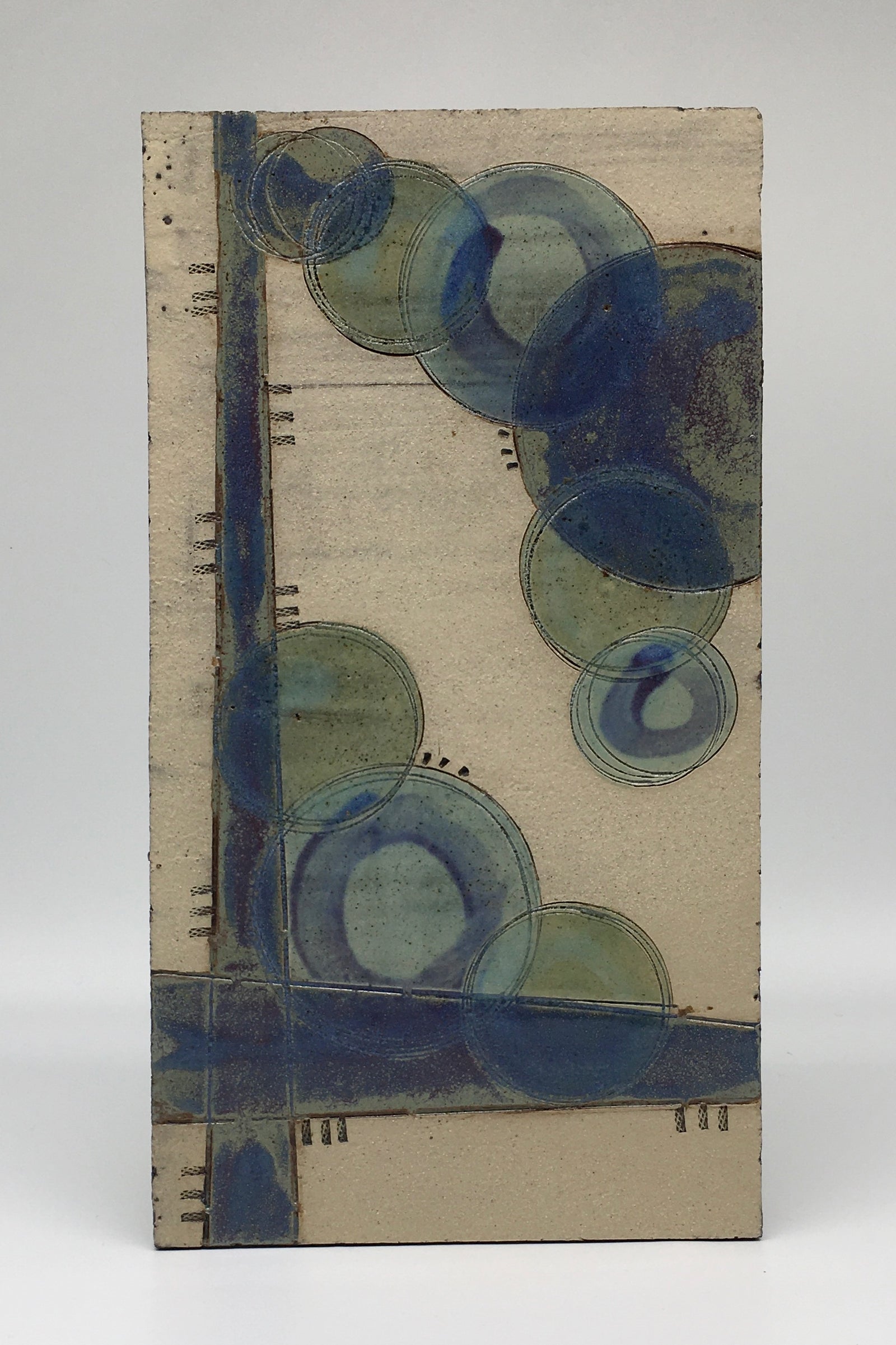 Medium wall plaque - with bold purple lines and green and blue/ green circles