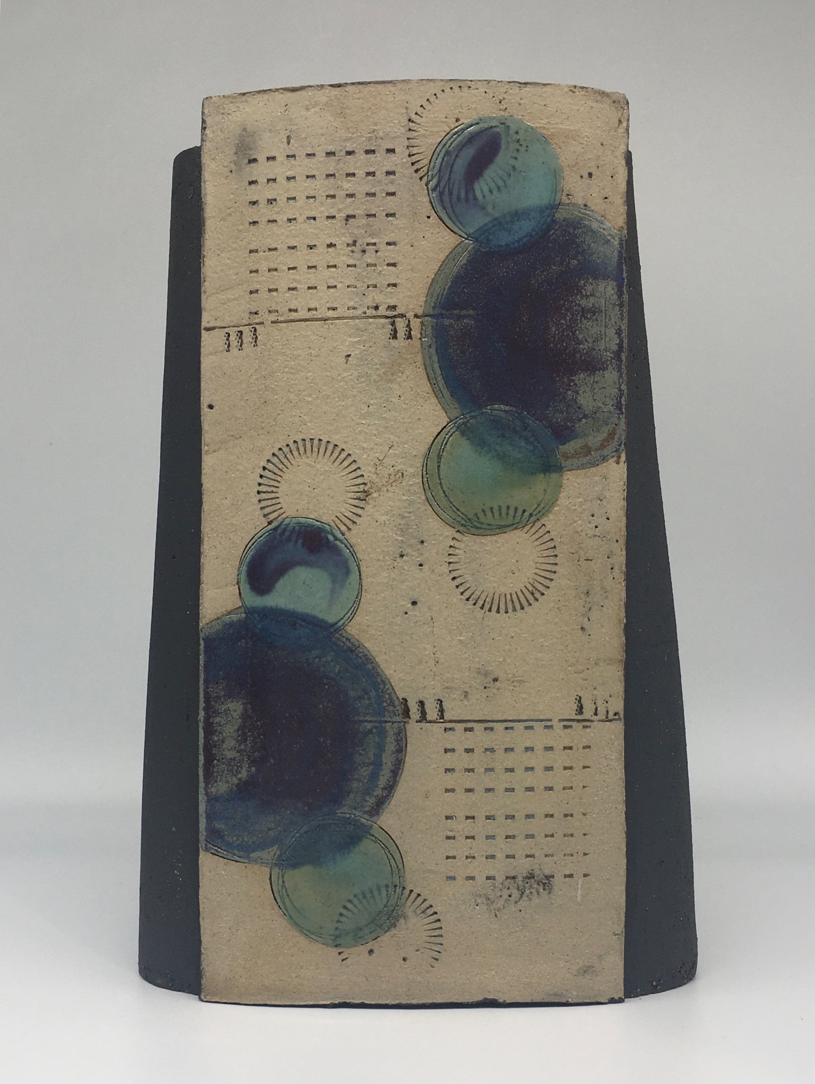 Large Wrap Pot - Textured black with muted purple and green circles