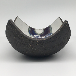 Bowl - Textured black with many blue circles and purple crescents