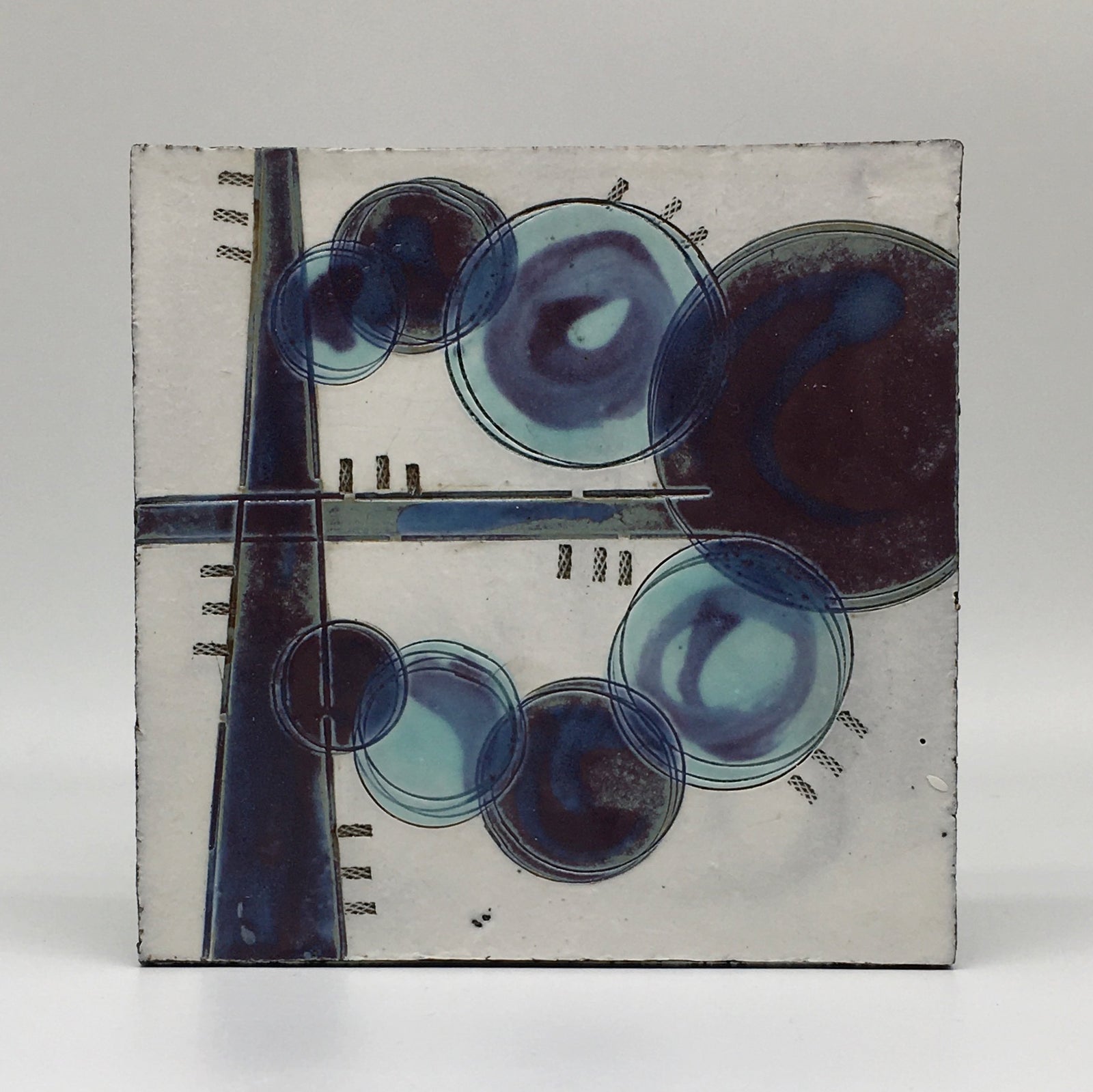 Small wall plaque - with deep purple circles and lines