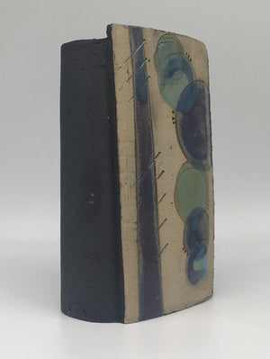 Medium Wrap Pot - Textured black with muted purple blue circles and line