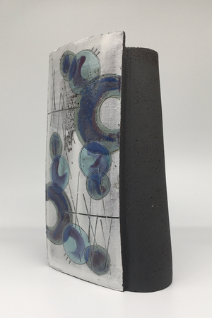 Large Wrap Pot - Textured black with bold purple crescents and lines