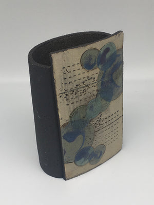 Small Wrap Pot - Textured black muted with muted purple green circles and dots