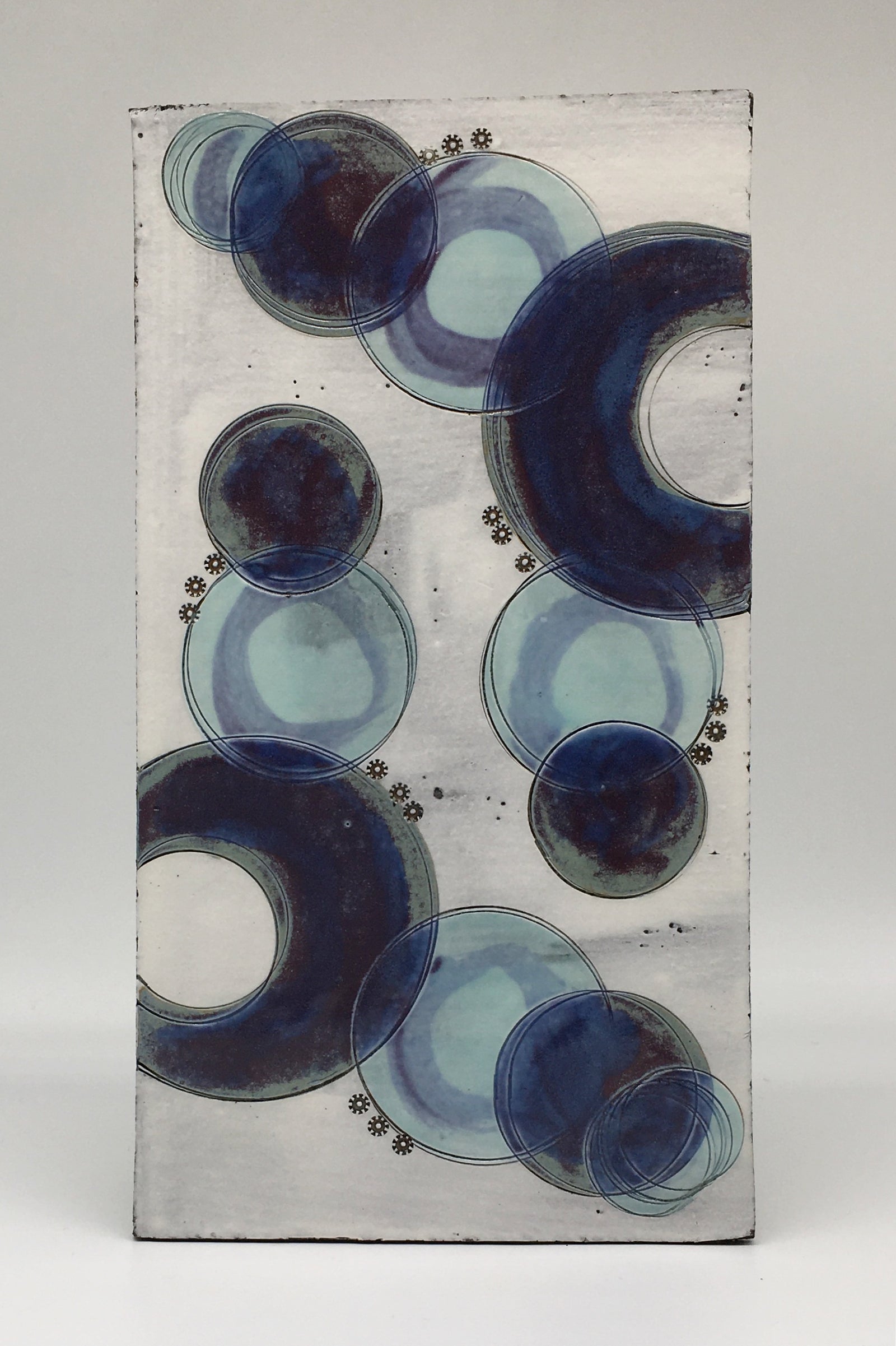 Medium wall plaque - with purple crescents and blue circles