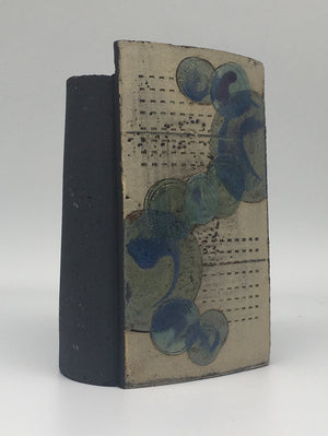 Small Wrap Pot - Textured black muted with muted purple green circles and dots