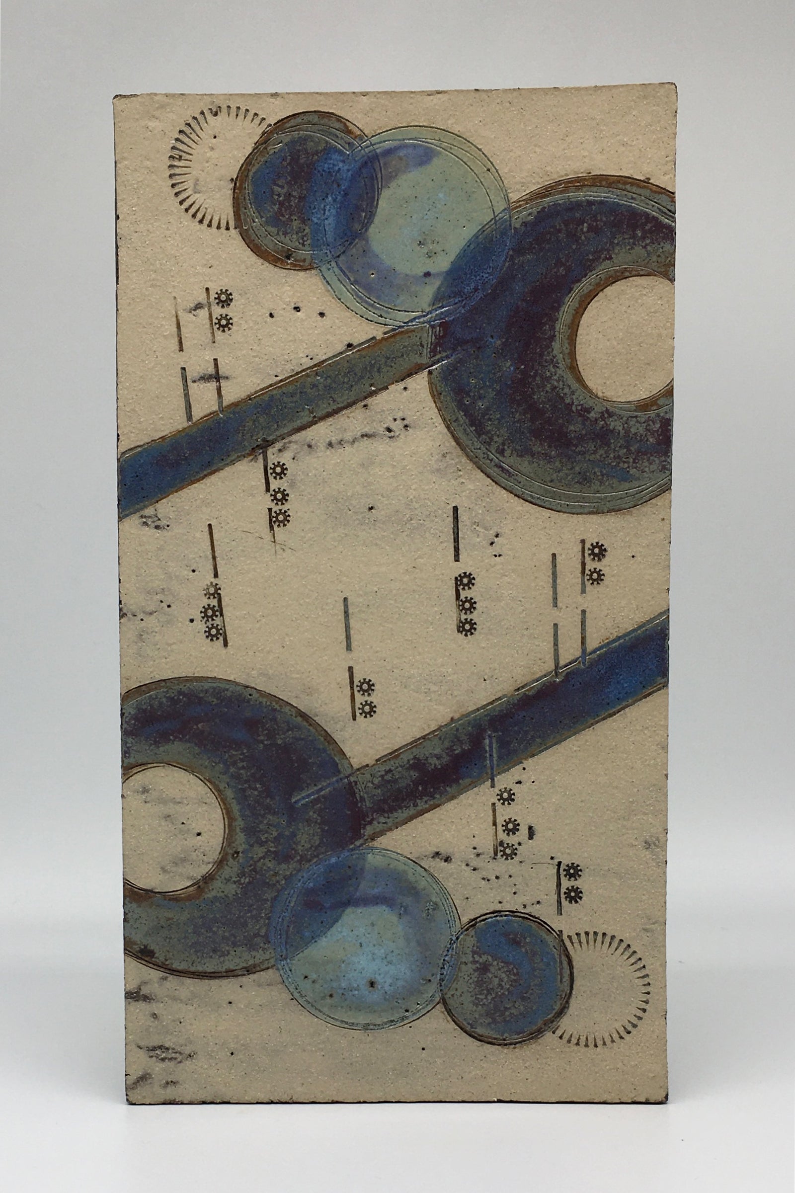 Medium wall plaque- with muted purple blue crescent and bold line