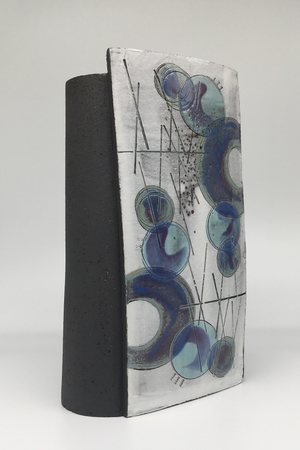 Large Wrap Pot - Textured black with bold purple crescents and lines
