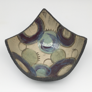 Bowl - Textured black with muted purple crescents with green and blue circles