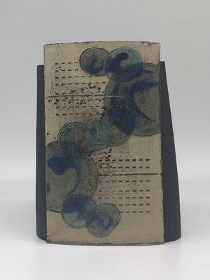 Small Wrap Pot - Textured black muted with muted purple green circles and dots