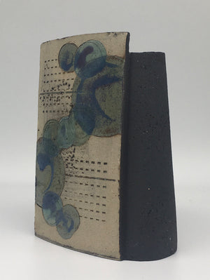 Small Wrap Pot - Textured black muted with muted purple green circles and dots