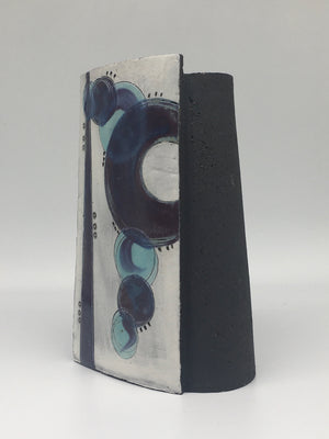 Medium Wrap Pot - Textured black with dark purple crescent and multiple circles