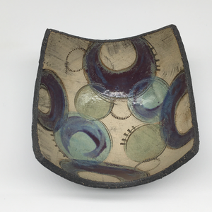 Bowl - Textured black with muted purple crescents with green and blue circles