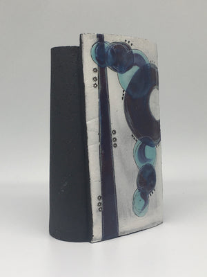 Medium Wrap Pot - Textured black with dark purple crescent and multiple circles