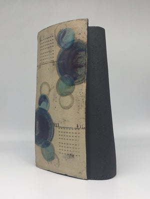 Large Wrap Pot - Textured black with muted purple and green circles