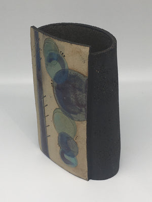 Medium Wrap Pot - Textured black with muted purple blue circles and line