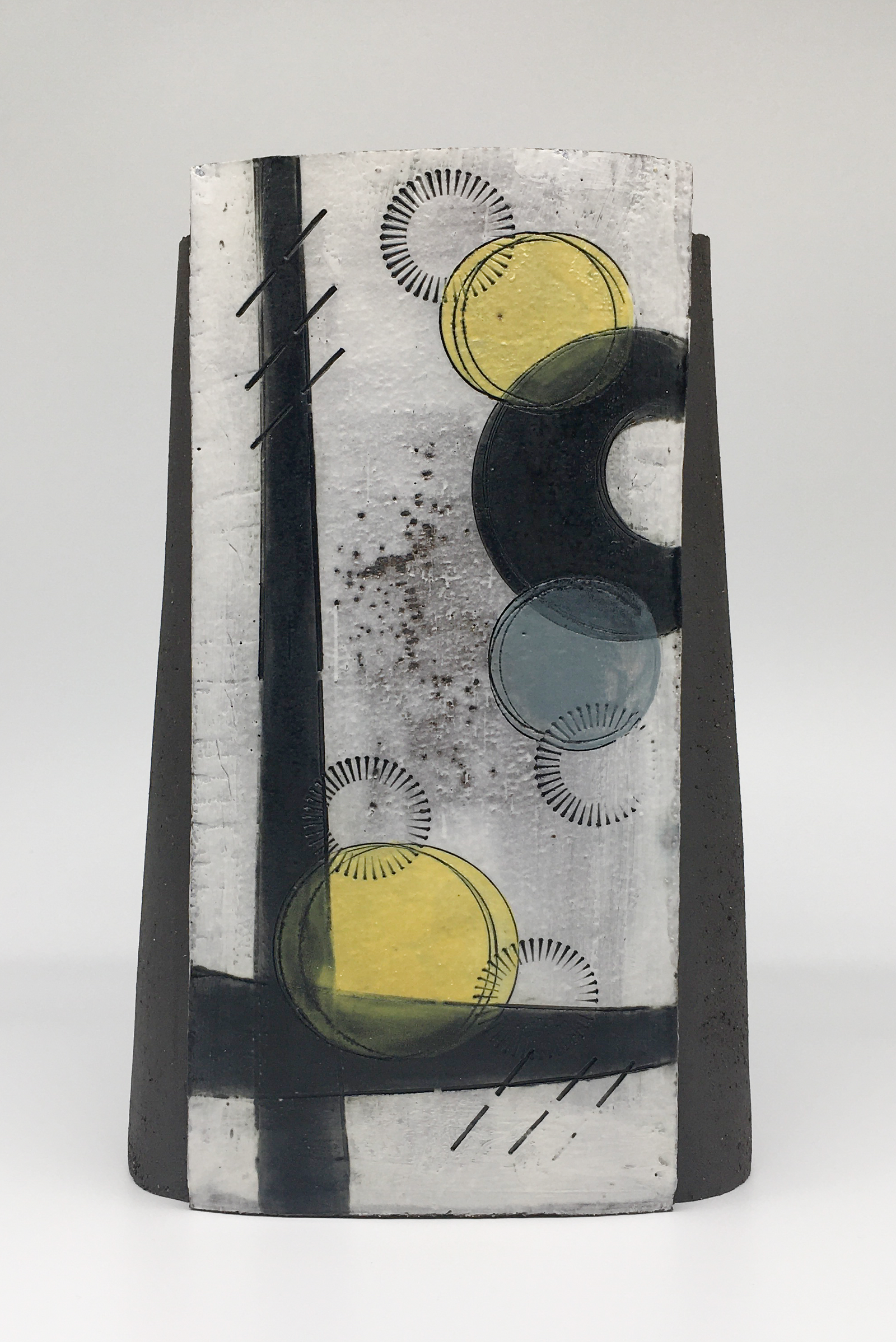 Large Wrap Pot - Textured black with black crescents and lines and yellow spots