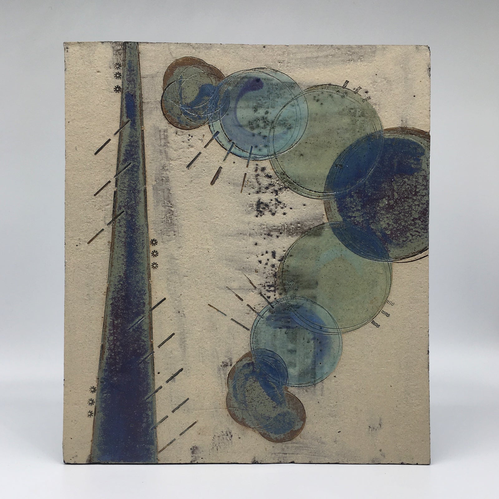 Large wall plaque- with muted purple blue circle and line