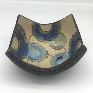 Bowl - Textured black with muted purple crescents with green and blue circles