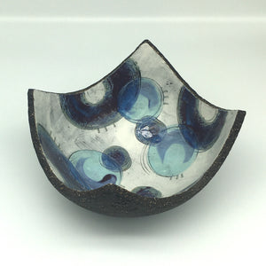 Bowl - Textured black with purple crescents and blue circles