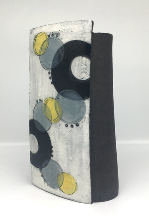 Large Wrap Pot - Textured black with black crescent and many bold yellow spots