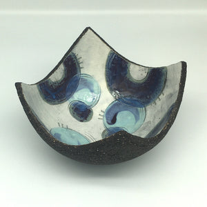 Bowl - Textured black with purple crescents and blue circles
