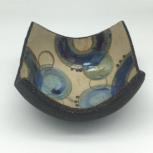 Bowl - Textured black with muted purple crescents with green and blue circles