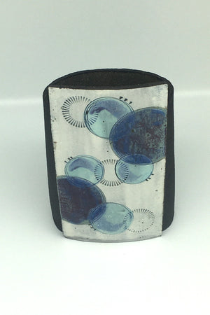 Small wrap Pot - Textured black with purple and turquoise circles