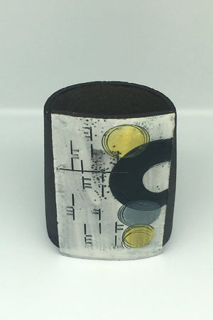 Small Wrap Pot - Textured black with grey and yellow circles and black crescents and lines