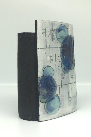 Small wrap Pot - Textured black with purple circles lines and turquoise circles