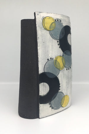 Large Wrap Pot - Textured black with black crescent and many bold yellow spots