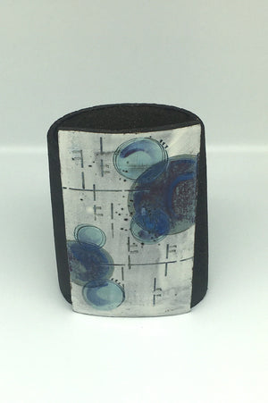 Small wrap Pot - Textured black with purple circles lines and turquoise circles