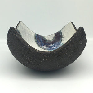 Bowl - Textured black with purple crescents and blue circles