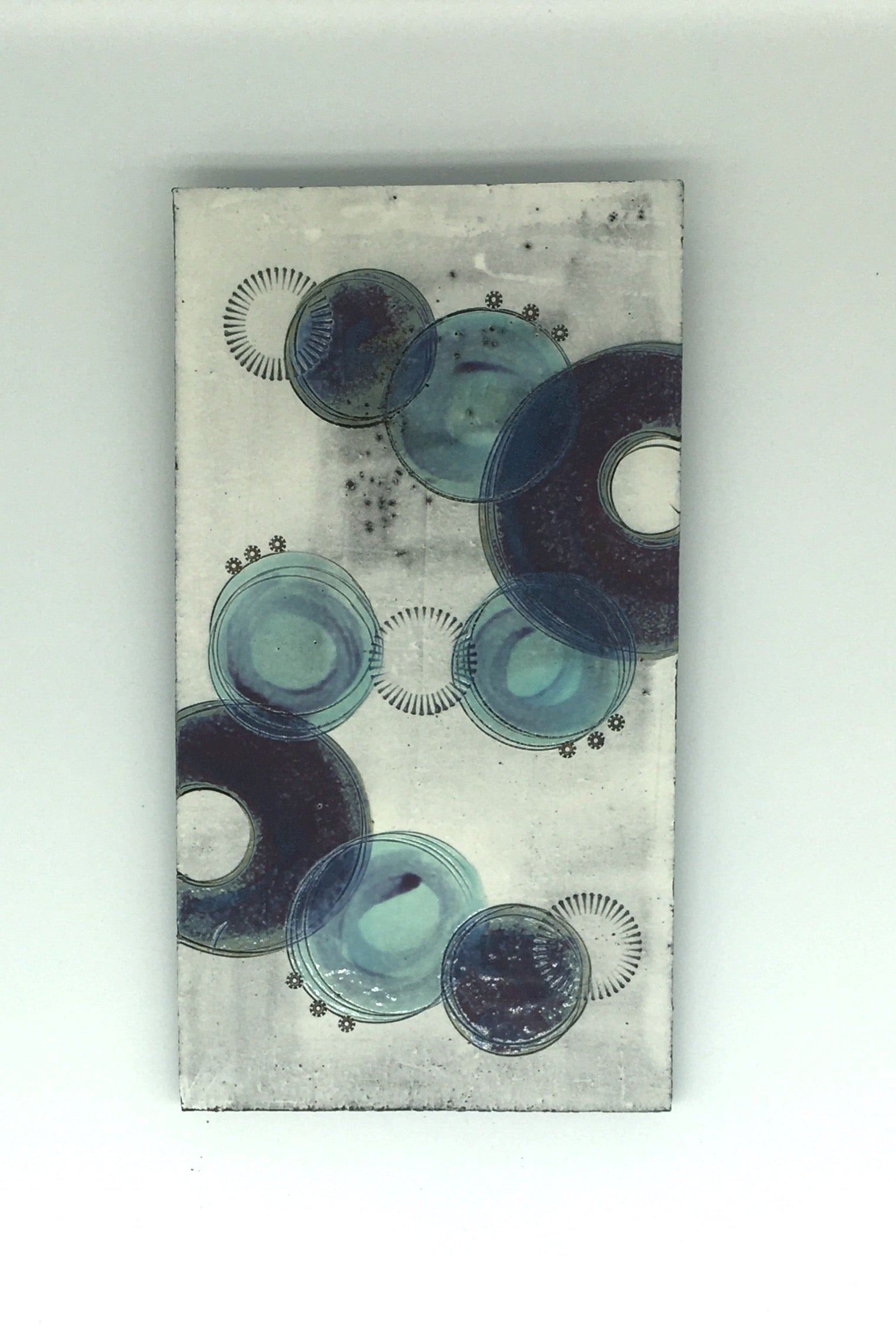 Medium wall plaque - with purple crescents and blue circles