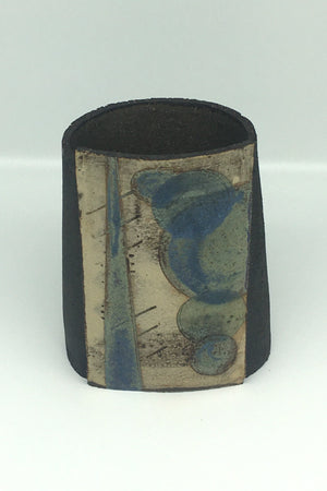 Small Wrap Pot -  Textured black with purple, blue and green circles