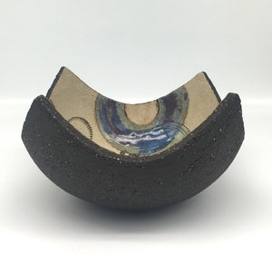 Bowl - Textured black with muted purple crescents with green and blue circles