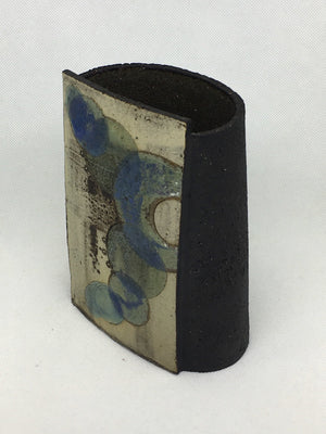 Small Wrap Pot - Textured black muted with muted purple green crescents