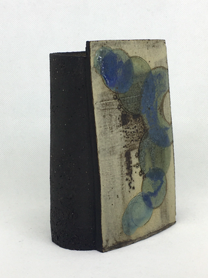 Small Wrap Pot - Textured black muted with muted purple green crescents