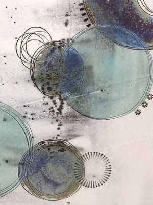 Large wall plaque - with purple crescents and blue circles