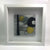 Framed small wall plaque - black crescent, line and vibrant yellow spots